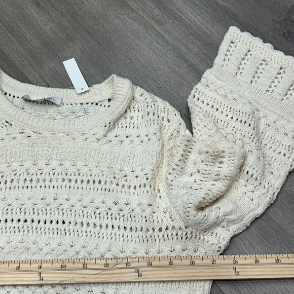 NWT Madewell Cream Crochet Knit Bell Sleeve Scalloped-Trim Sweater Size Small - Picture 7 of 8